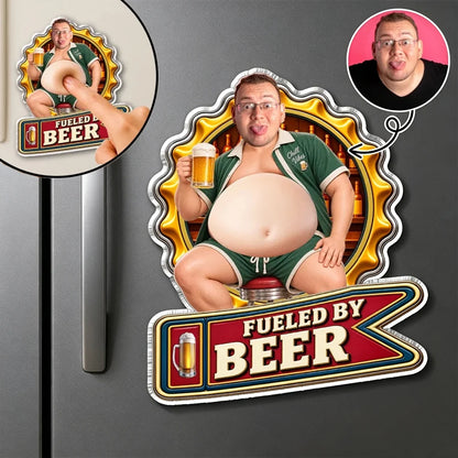 Personalized Silicone Belly Acrylic Magnet, Man Holding Beer in Retro Bar Art, Unique Gift for Beer Lovers