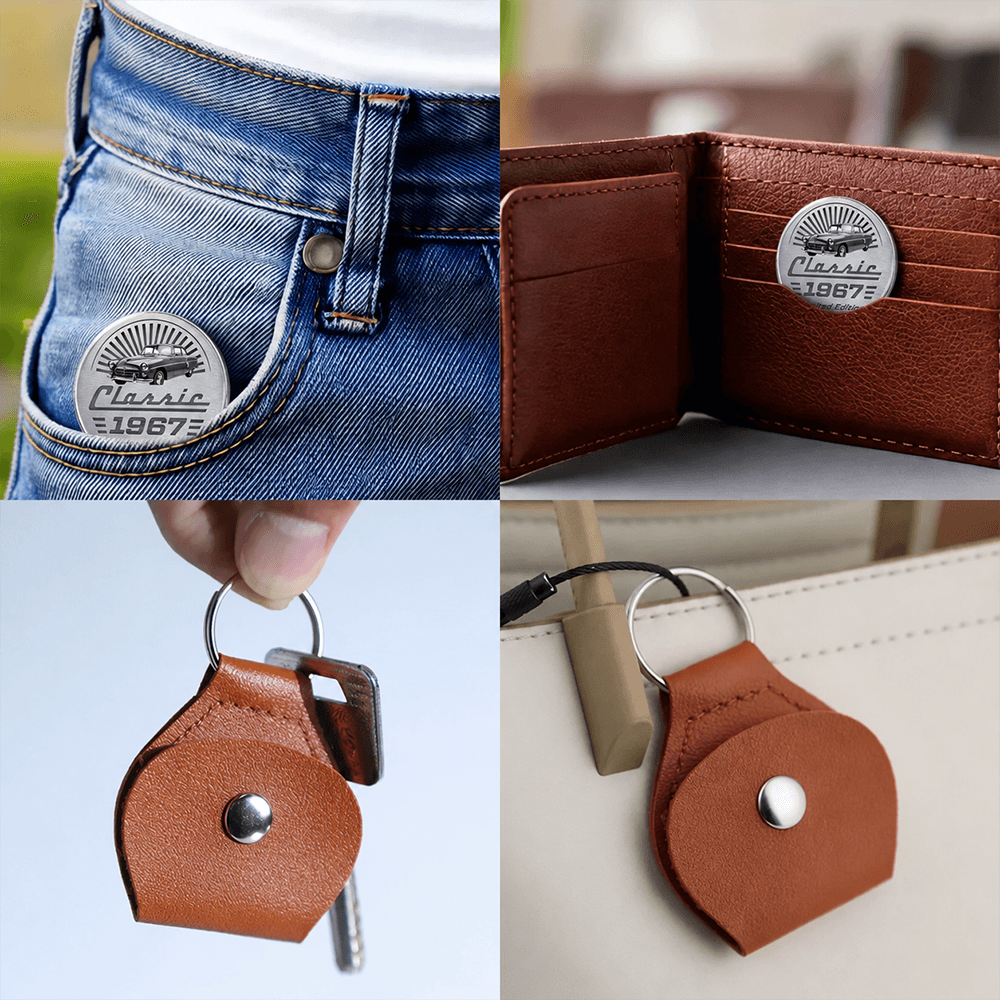 Personalized Classic Car Pocket Hug Keychain, Custom Year Metal Token, Keepsake Gift for Car Lovers