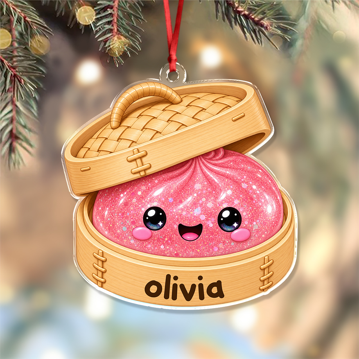 Personalized Acrylic Ornament, Smiling Dim Sum in Warm Pastels, Creative Keepsake Gift for Family & Friends