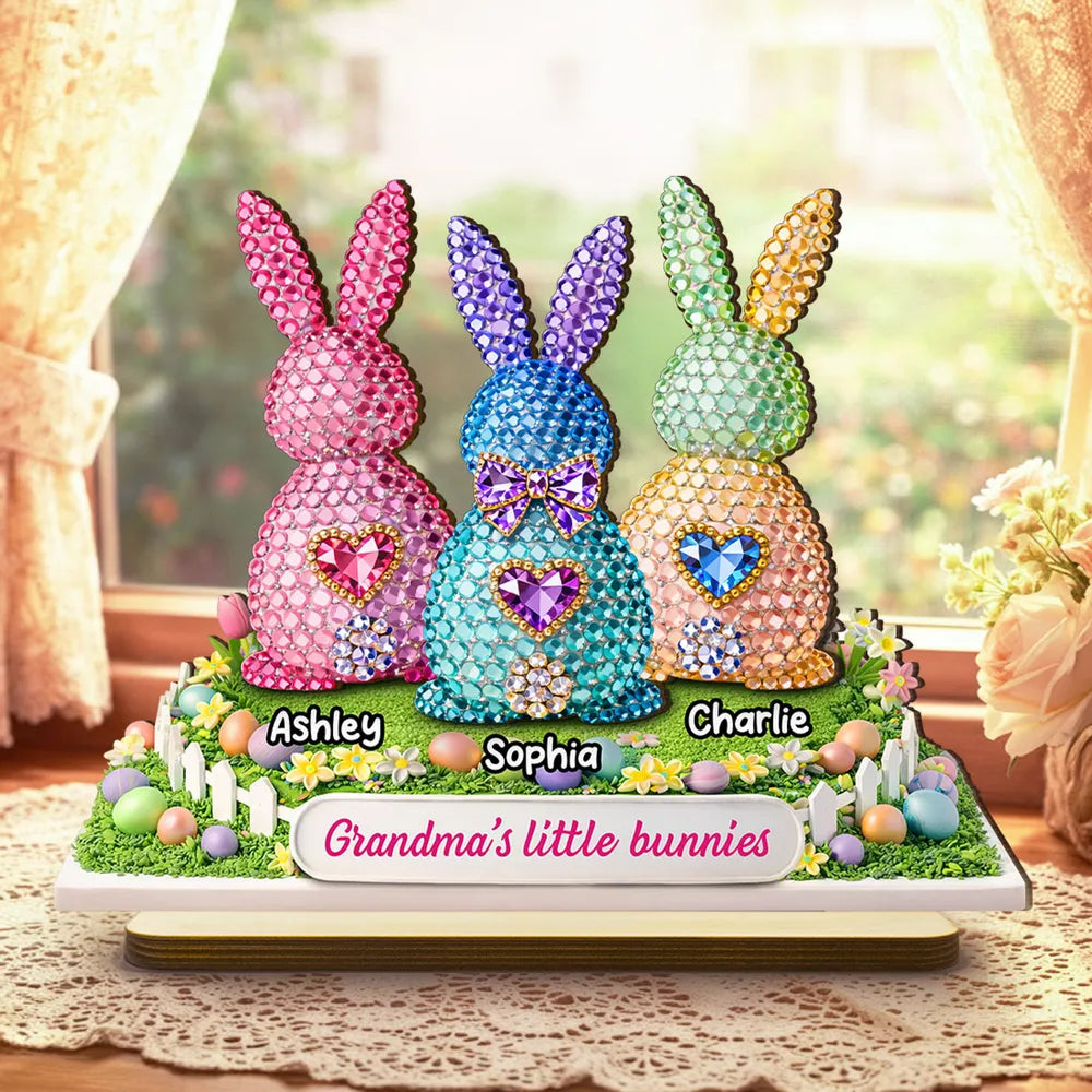 Grandma's Little Bunnies Shaped Acrylic Block Plaque Personalized Keepsake for Easter Home Accent Thoughtful Gift