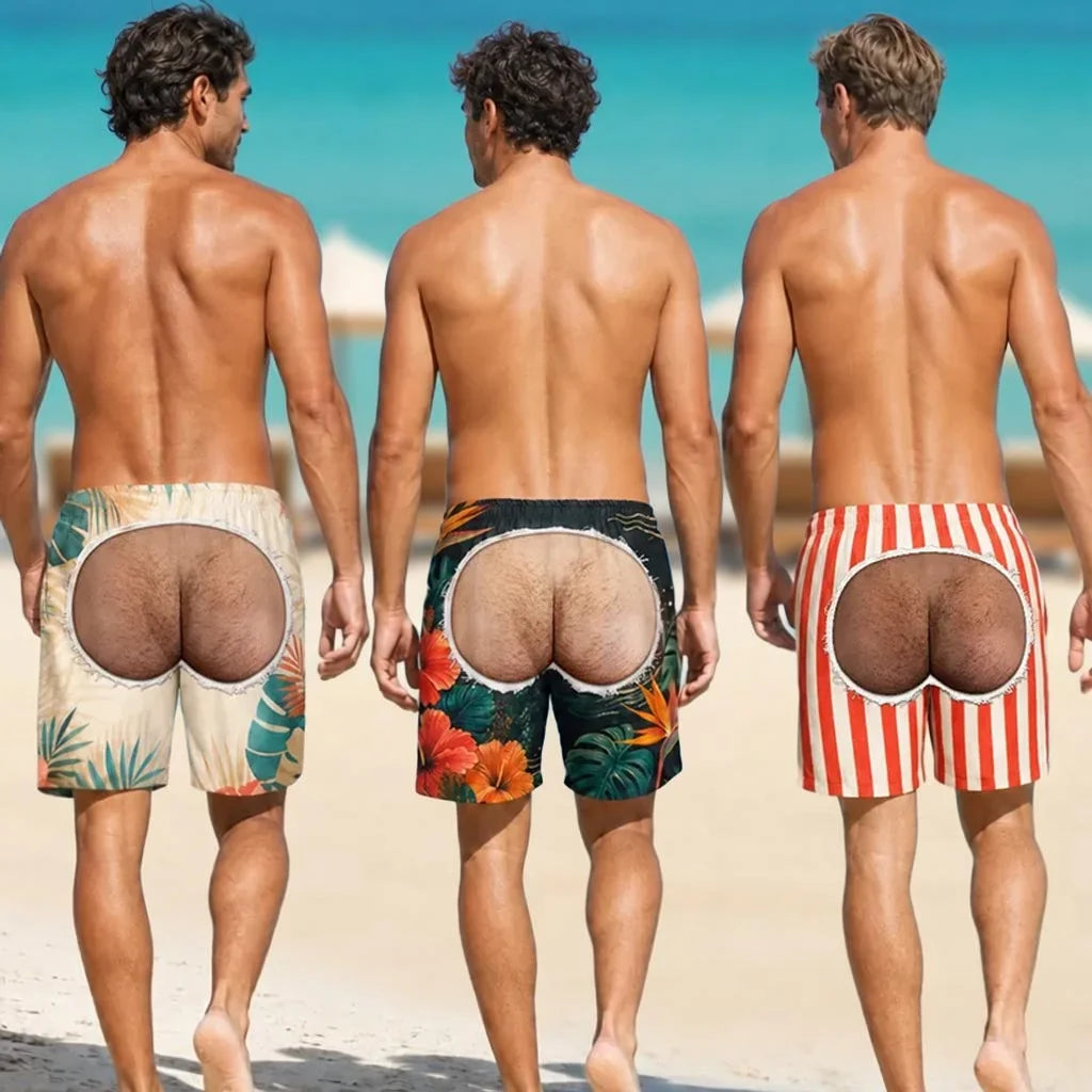Personalized Men's Beach Shorts, Cheeky Custom Print for Beach Vacation, Unique Gift for Him