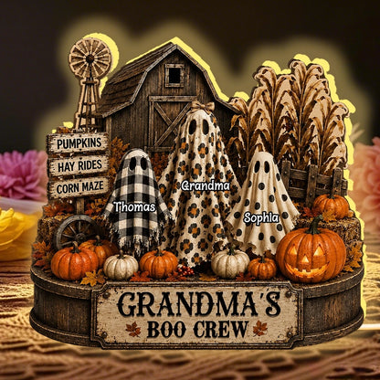 Personalized Halloween Acrylic Light Box for Grandma, Custom Boo Crew Ghost Family Night Light, Spooky Fall Decor Gift