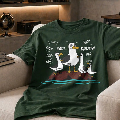 Personalized Seagull Dad Classic Tee, Funny Cartoon Dad & Kids Shirt, Unique Father's Day Gift for Dad