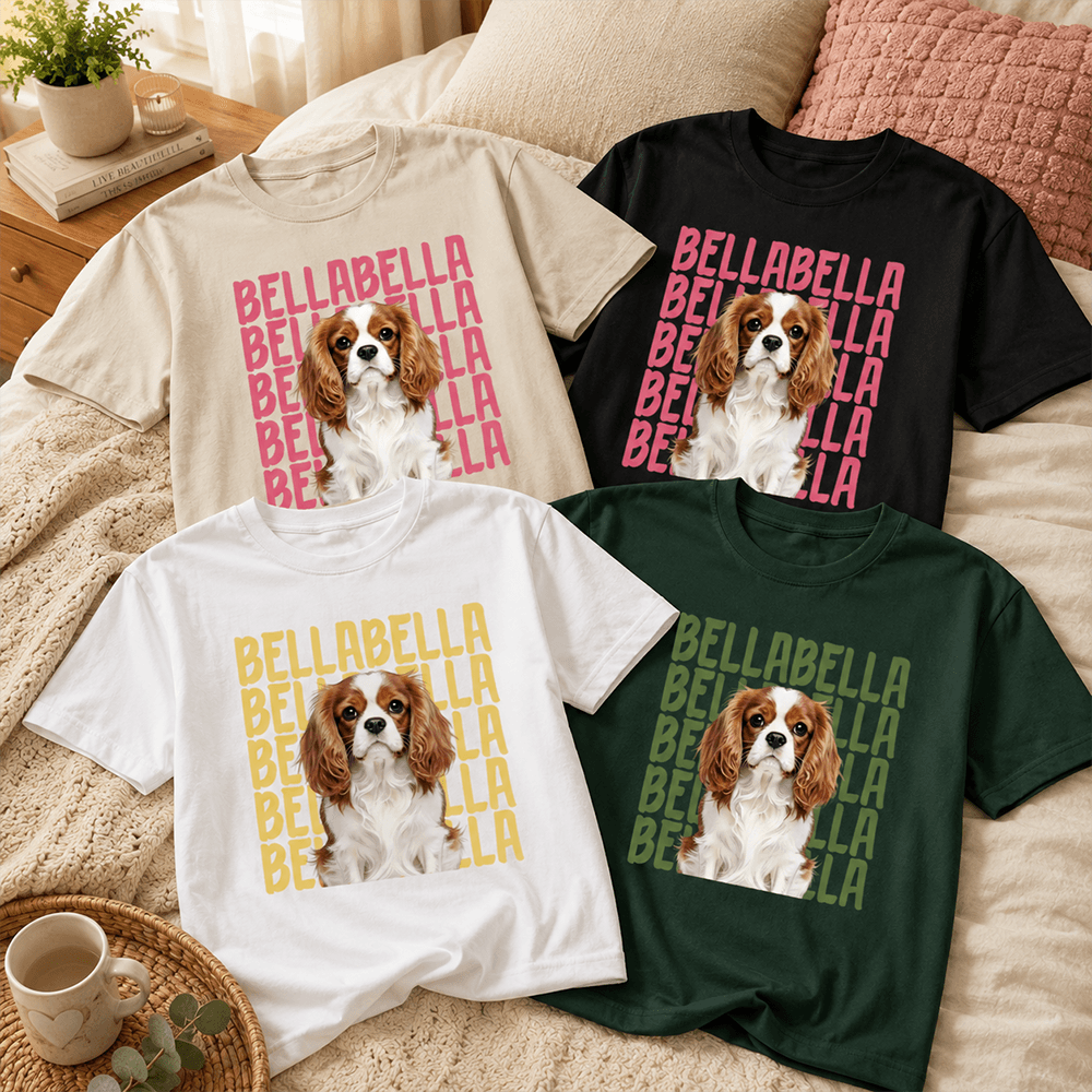 Custom Pet Photo Classic Tee, Personalized Dog Name Shirt, Watercolor-Style Portrait Gift for Pet Owners
