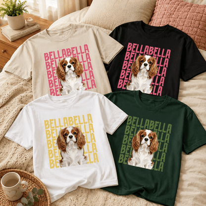 Custom Pet Photo Classic Tee, Personalized Dog Name Shirt, Watercolor-Style Portrait Gift for Pet Owners