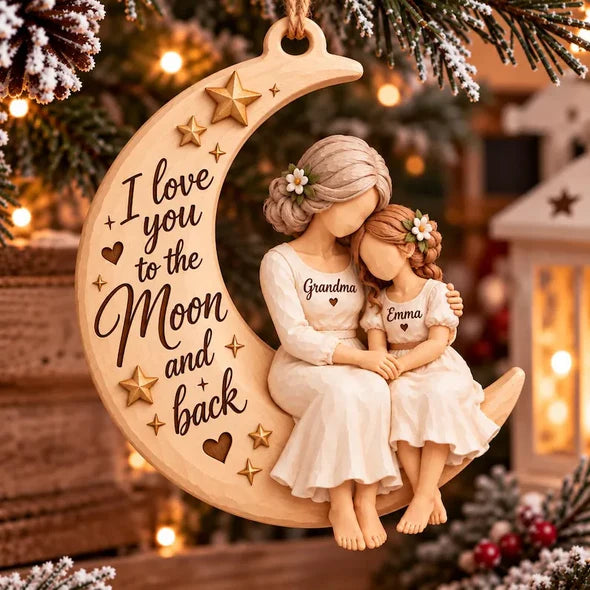 Personalized Thick Wooden Plaque, Grandma Hugging Grandchild, To the Moon and Back, Unique Gift