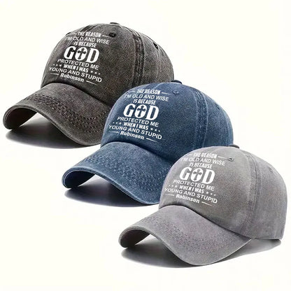 Washed Denim Baseball Cap with Funny Faith Quote, Personalized Vintage Hat for Everyday Outdoor Wear, Unique Gift