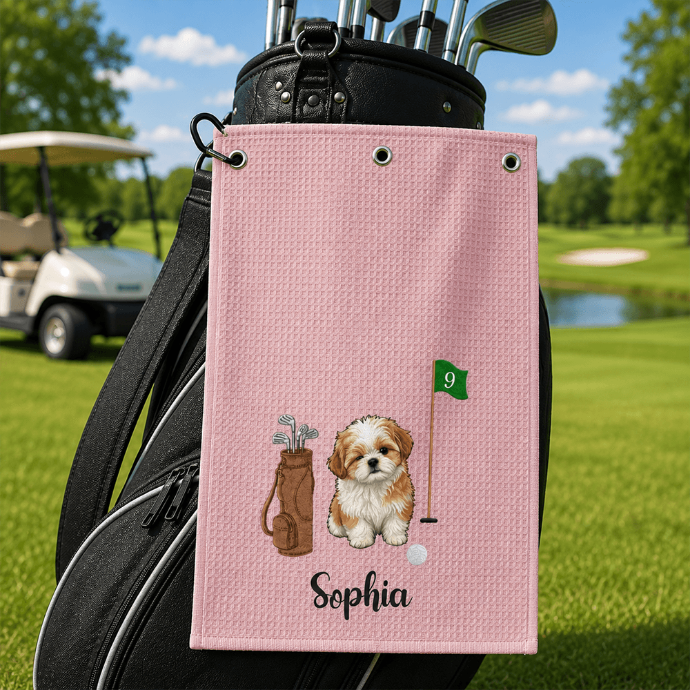 Personalized Embroidered Golf Towel with Custom Pet Portrait & Name, Unique Golf Gift for Golfers and Pet Lovers