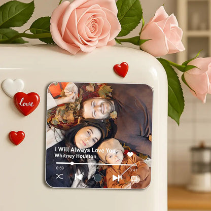 “Our Love Song – Custom Acrylic Music Magnet with Photo & Spotify-Style Player, Romantic Gift for Couples”