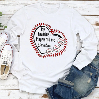 Personalized Baseball Grandma Classic Tee My Favorite Players Call Me Cute Heart & Baseball Design Unique Gift