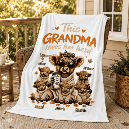 This Grandma Loves Her Herd Personalized Fleece Blanket, Heartwarming Creative Gift for Grandma