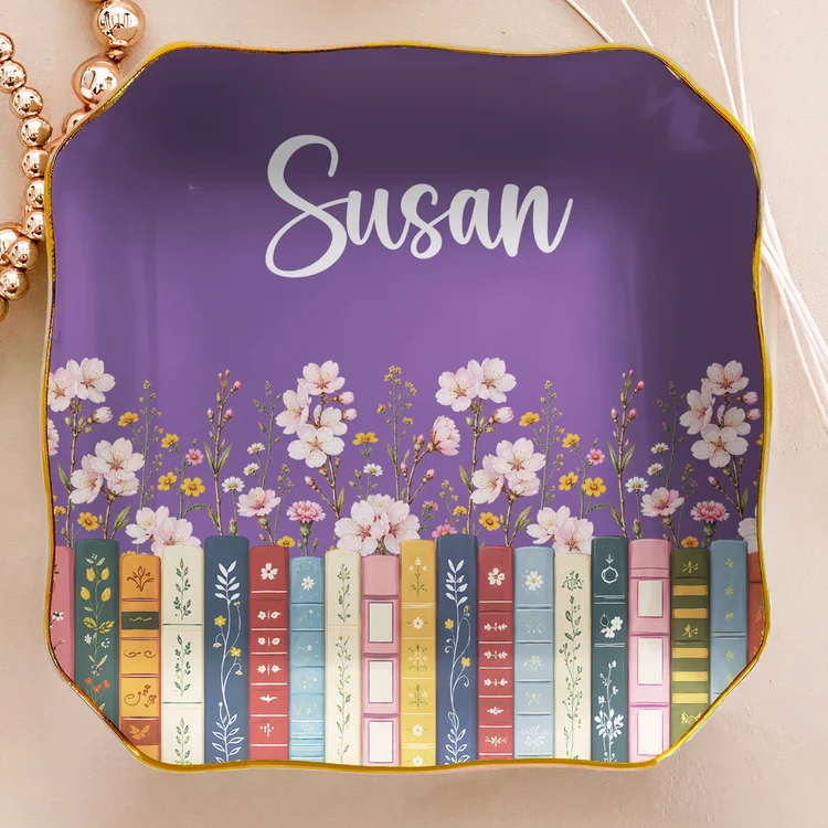 Custom Jewelry Dish with Blooming Book Design, Sentimental Creative Gift for Readers and Book Club Friends