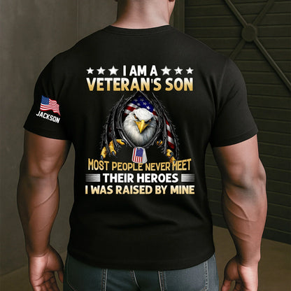Personalized Dual Print Classic Tee I Am A Veteran's Son Eagle Flag Graphic Unique Gift for Proud Military Families