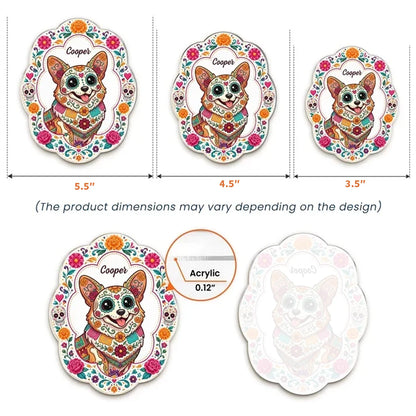 Personalized Acrylic Magnet with Hispanic Floral Pet Art, Unique Gift for Dog & Cat Lovers