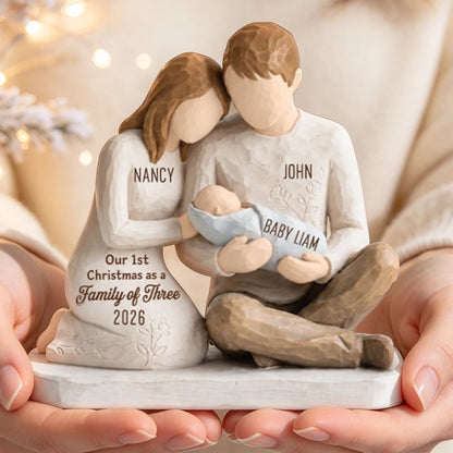 Personalized Our First Christmas as a Family of Three Wooden Plaque with Custom Names & Year, New Parents Keepsake Gift