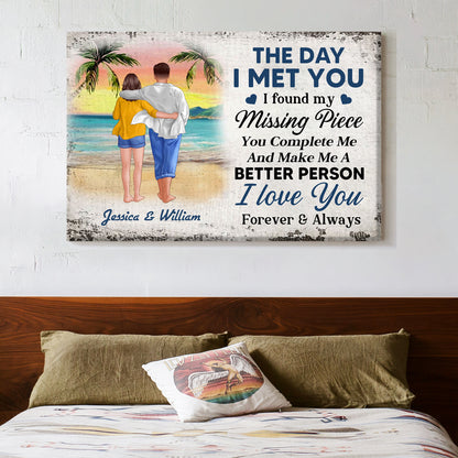 Personalized Beach Couple Poster or Canvas - "The Day I Met You" Romantic Keepsake Gift, Perfect for Couples
