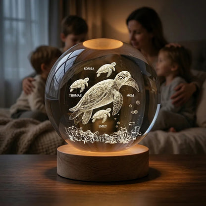 Sea Turtle Family Globe Lamp Night Light, Personalized Keepsake Gift for Mom, Soft Warm Light for Cozy Bedside Moments