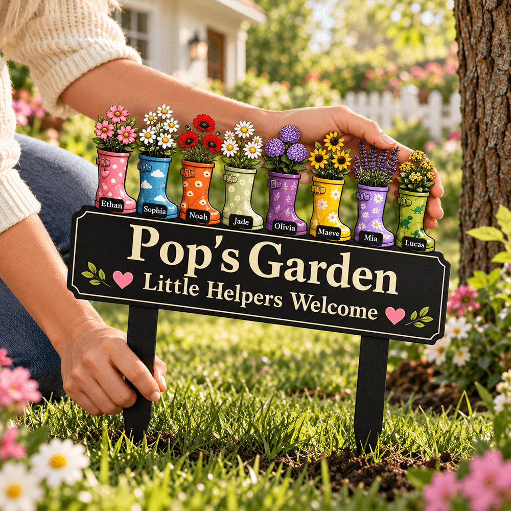 Personalized Garden Metal Stake for Grandpa or Grandma, Custom Title, Names & Flowers, Sweet Gift from Grandkids