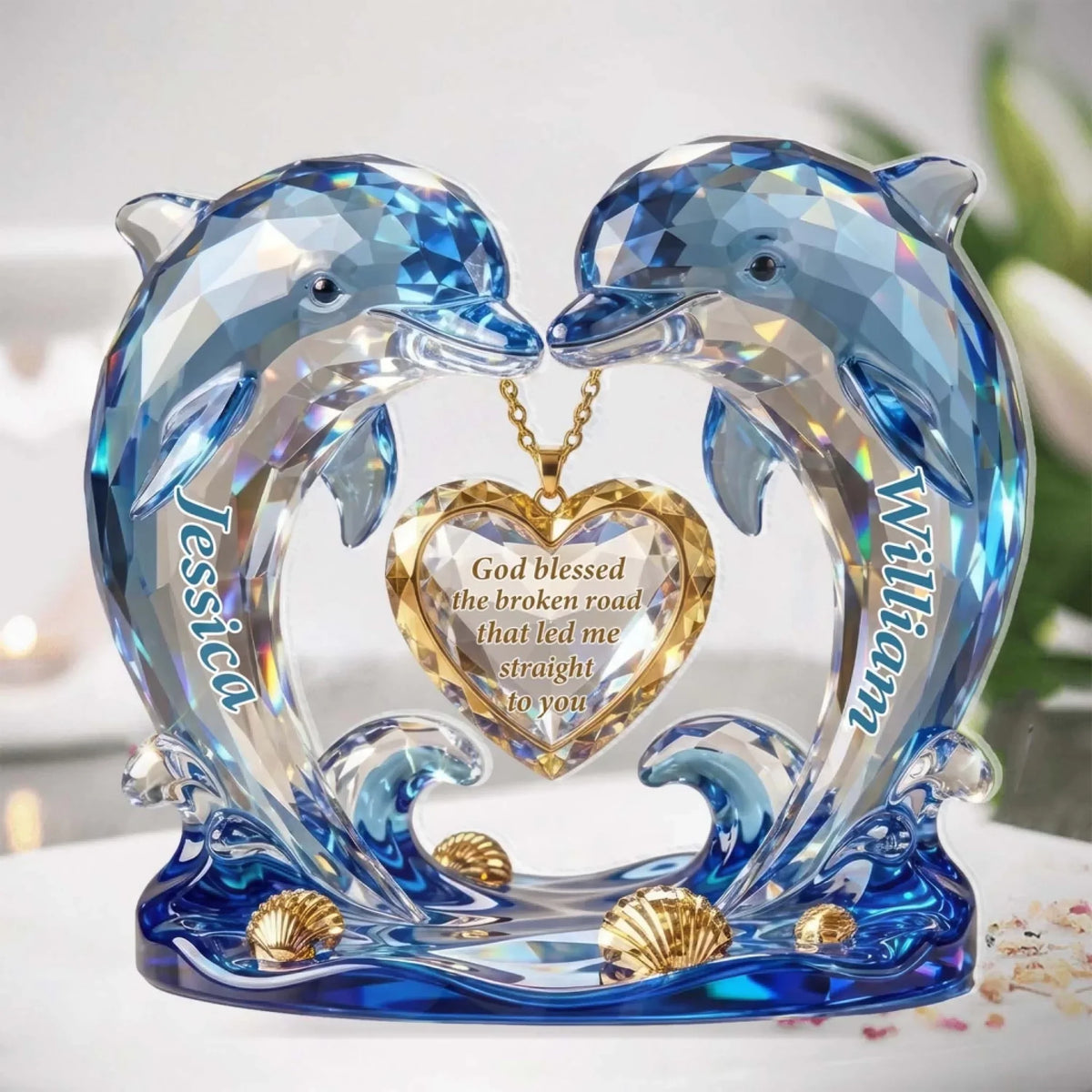 Personalized Dolphin Couple Shaped Acrylic Block Plaque with Heart Quote, Romantic Shelf Decor, Unique Gift for Couples