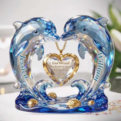 Personalized Dolphin Couple Shaped Acrylic Block Plaque with Heart Quote, Romantic Shelf Decor, Unique Gift for Couples