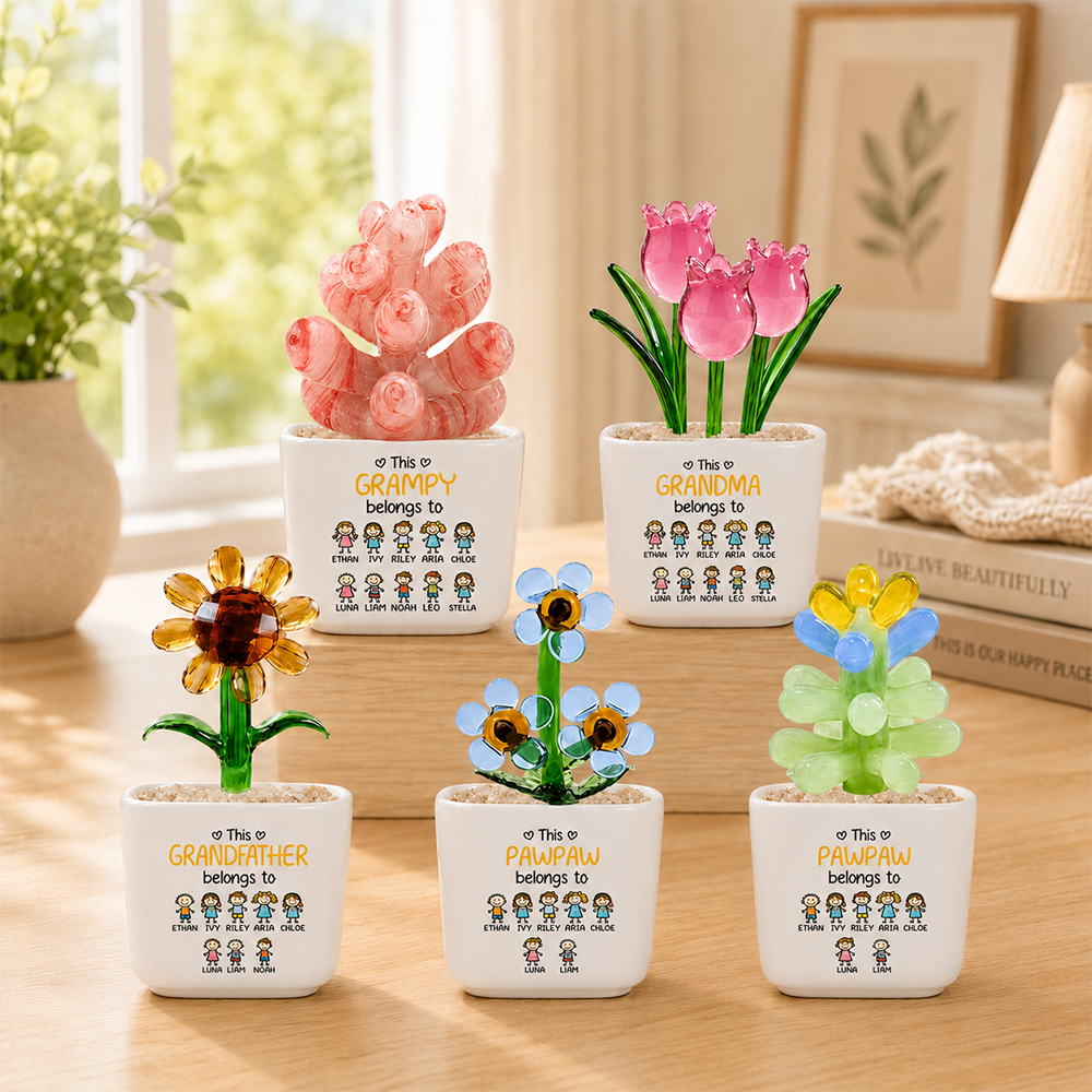 Personalized Glass Flower Planter for Grandma, Choose Your Favorite Title, Custom Grandkids Names, Heartfelt Gift