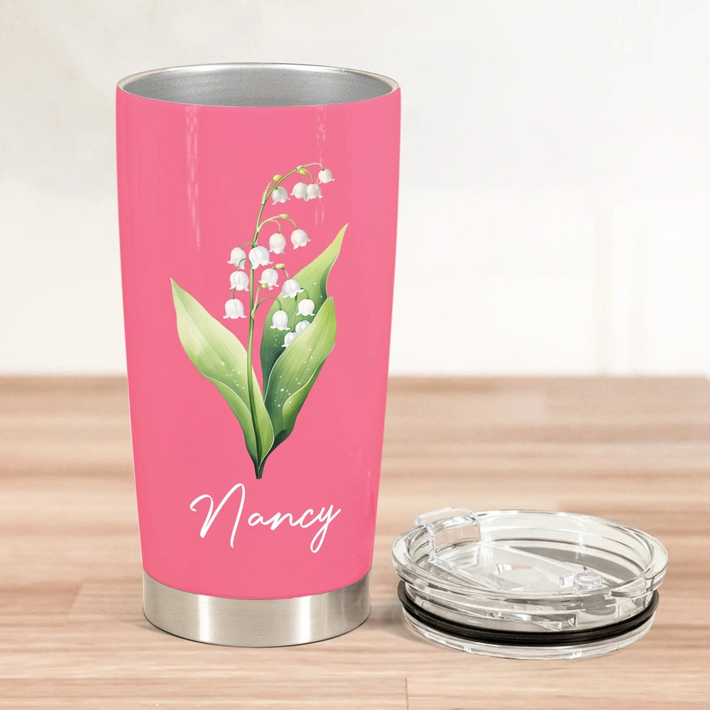 Personalized Birth Flower Insulated Travel Tumbler with Name Cute Floral Gift for Friends Coworkers Sisters Daughters