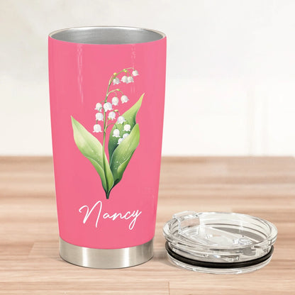 Personalized Birth Flower Insulated Travel Tumbler with Name Cute Floral Gift for Friends Coworkers Sisters Daughters