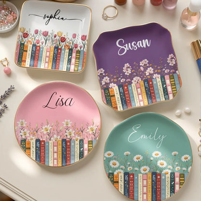 Custom Jewelry Dish with Blooming Book Design, Sentimental Creative Gift for Readers and Book Club Friends