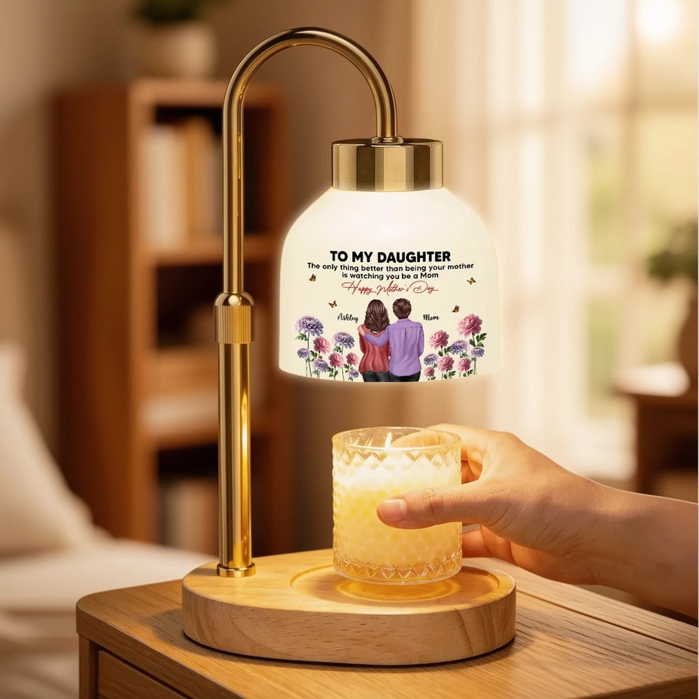 To My Daughter Personalized Candle Warmer Lamp With Mom and Daughter Illustration, Warm Glow Home Decor, Thoughtful Gift