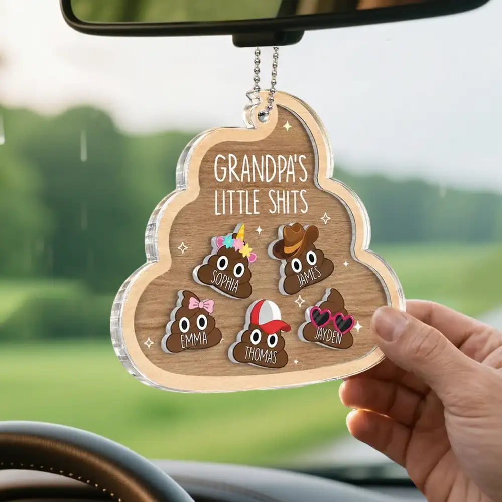 Personalized Acrylic Car Hanger for Grandpa, Funny Little Crew Car Mirror Decor, Unique Father's Day Gift