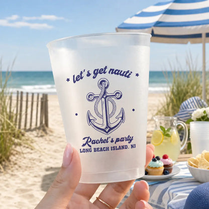 Let's Get Nauti Personalized Frosted Plastic Cup, Anchor Design, Creative Gift For Boat Party Guests
