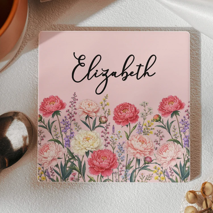 Round Ceramic Coaster, Personalized Floral Keepsake, Creative Gift for Friend, Sister or Coworker