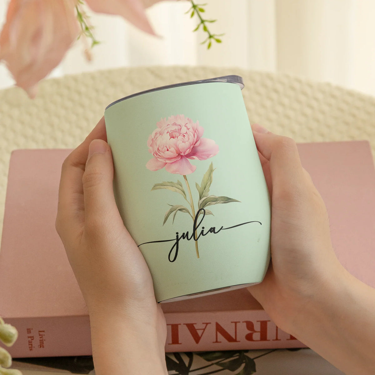 Personalized Birth Flower Eggshell Cup, Pastel Floral Name Design for Everyday Sips, Unique Gift for Her