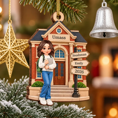 College Freshman Wooden Ornament, Personalized Campus Keepsake, Creative Christmas Gift for Students and Parents