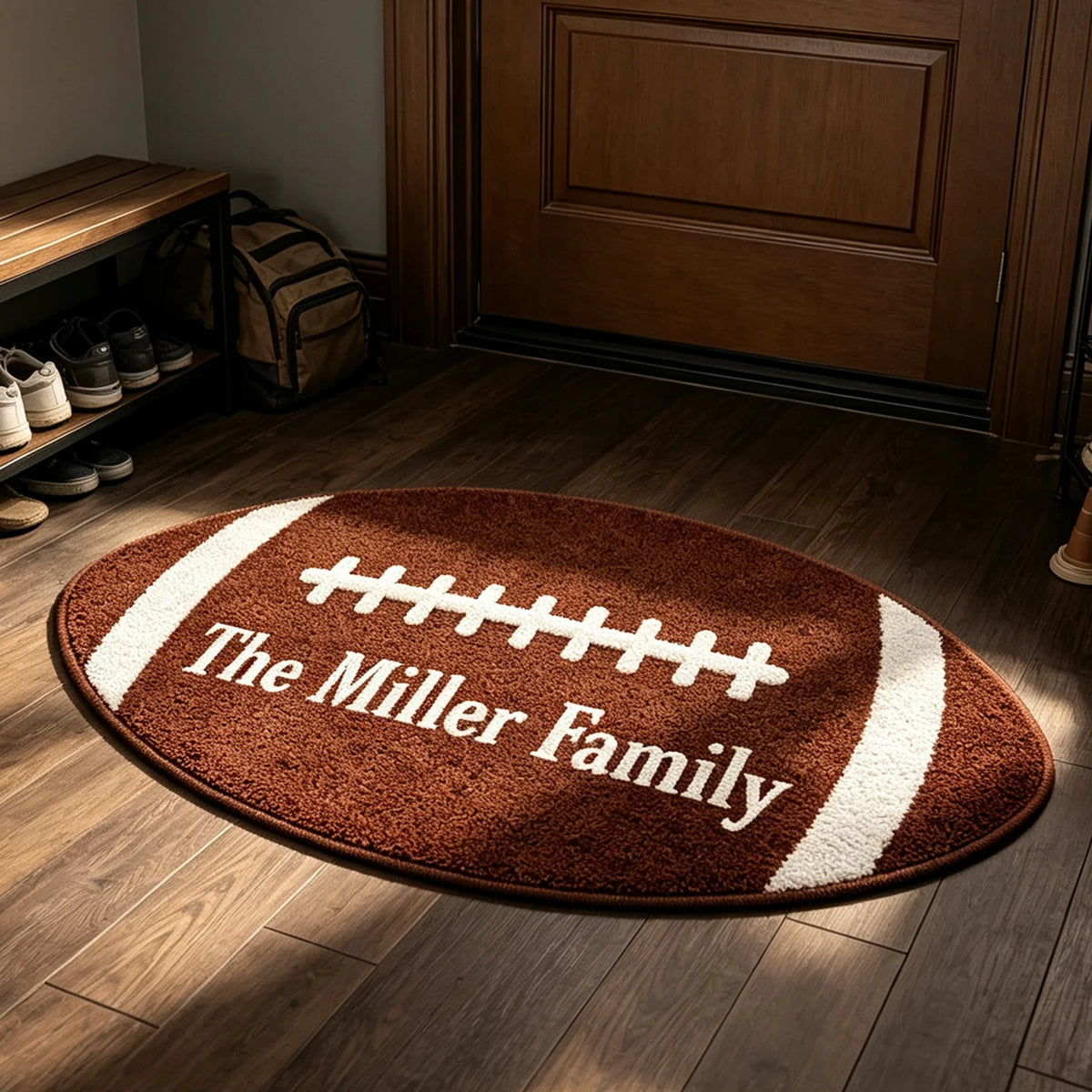 Personalized Football Shaped Doormat, Custom Family Entryway Decor, Unique Gift for Football Fans