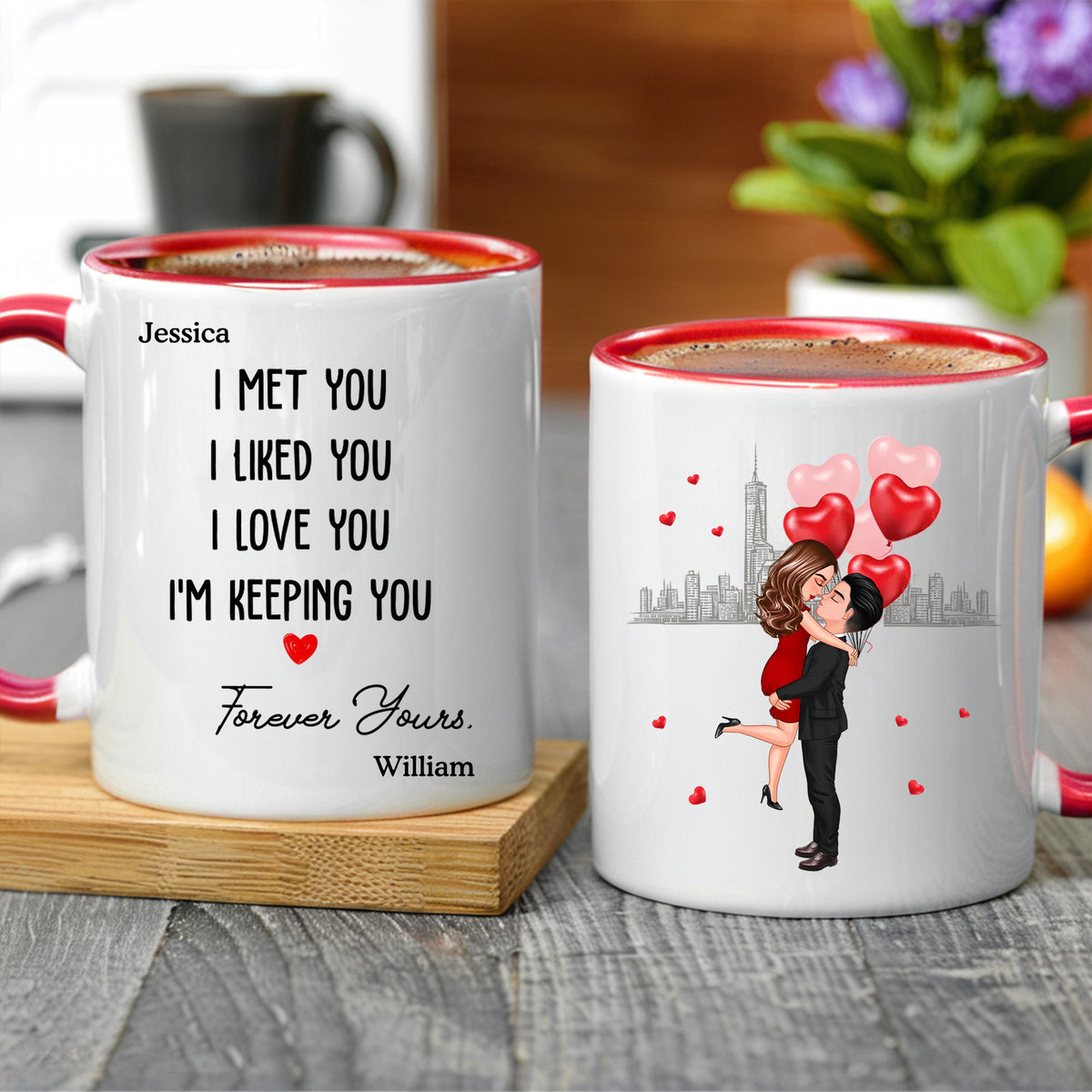 Forever Yours Couple Anniversary Gift Valentine's Day Personalized Mug- A Warm Expression of Deep Love with Temperature Symbolized Cups