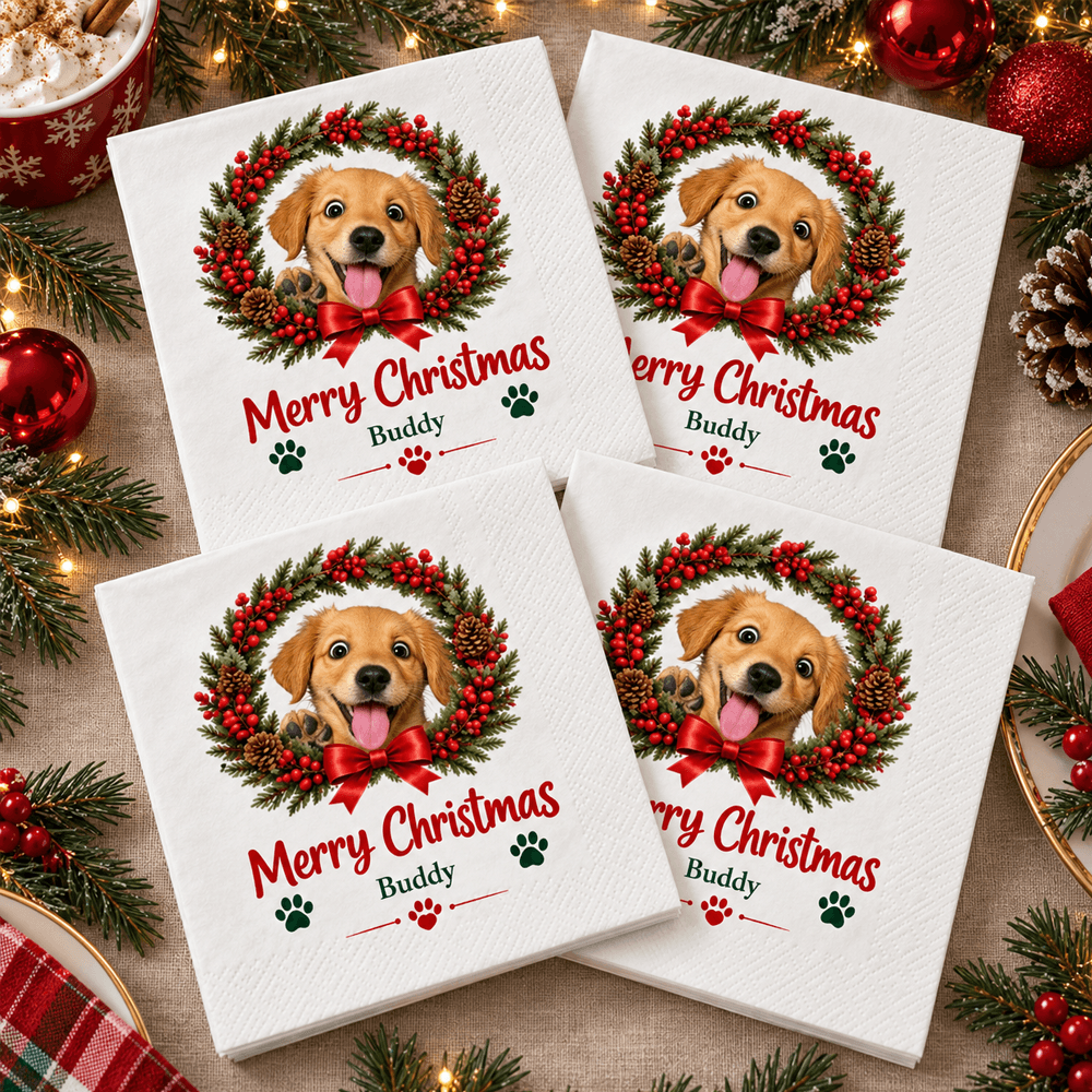 Merry Christmas Personalized Napkins with Festive Dog Portrait, Creative Gift for Pet Owners and Family