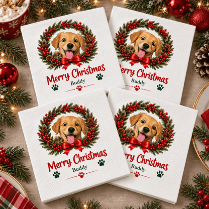 Merry Christmas Personalized Napkins with Festive Dog Portrait, Creative Gift for Pet Owners and Family