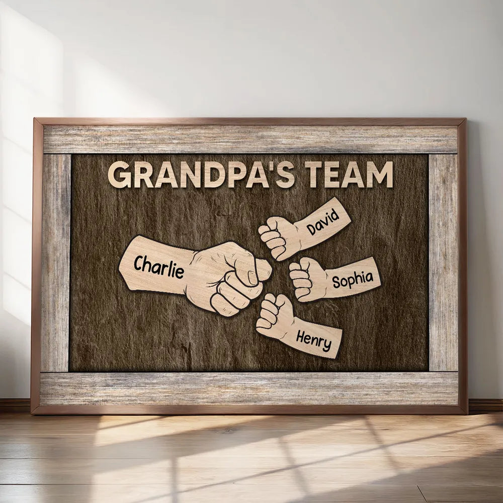 Custom Family Fist Bump Poster for Dad, Vintage Daddy's Team Wall Art, Creative Father's Day Gift