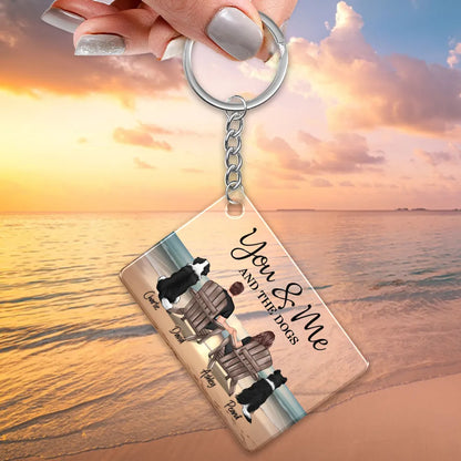You Me And The Dogs Cats Couple Realistic Beach Landscape Personalized Acrylic Keychain or Poster or Plaque or Ornament, Gift For Him, For Her