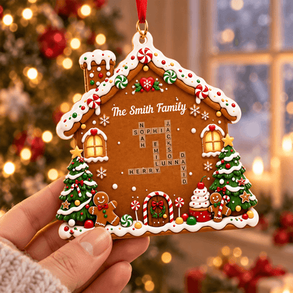 2-Layer Wooden Ornament, Personalized Family Word Puzzle in a Gingerbread House, Creative Christmas Keepsake Gift