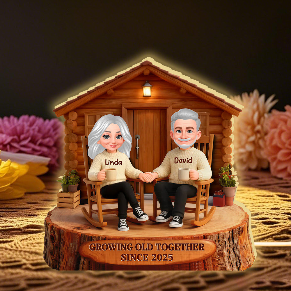 Personalized Acrylic Light Box Cabin Couple Rocking Chairs Warm Glow Keepsake, Unique Gift for Couples