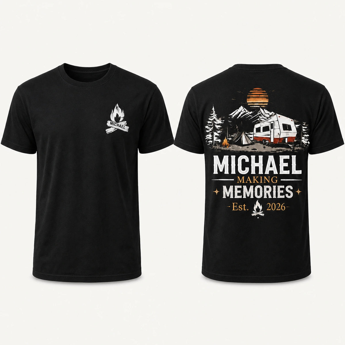 Personalized Camper T-Shirt, Custom Name & Year, Dual-Sided RV Camping Tee, Unique Gift for Campers