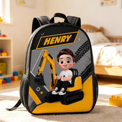 Personalized Kids School Backpack, Cute Excavator Ride Design, Unique Gift for Kids & Grandkids