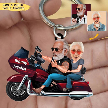 Custom Biker Couple Face Keychain, Gift For Couple, Valentine's Gift, Biker Gift