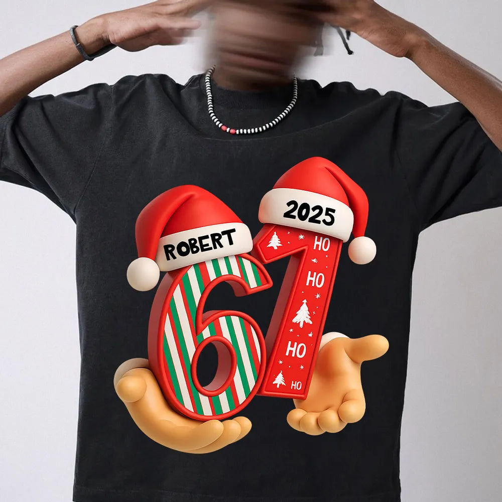 Funny Custom 6 7 Classic Tee, Santa Hat Christmas Number Shirt, Personalized Teen Grandkid Gift & Playful Holiday Party Top