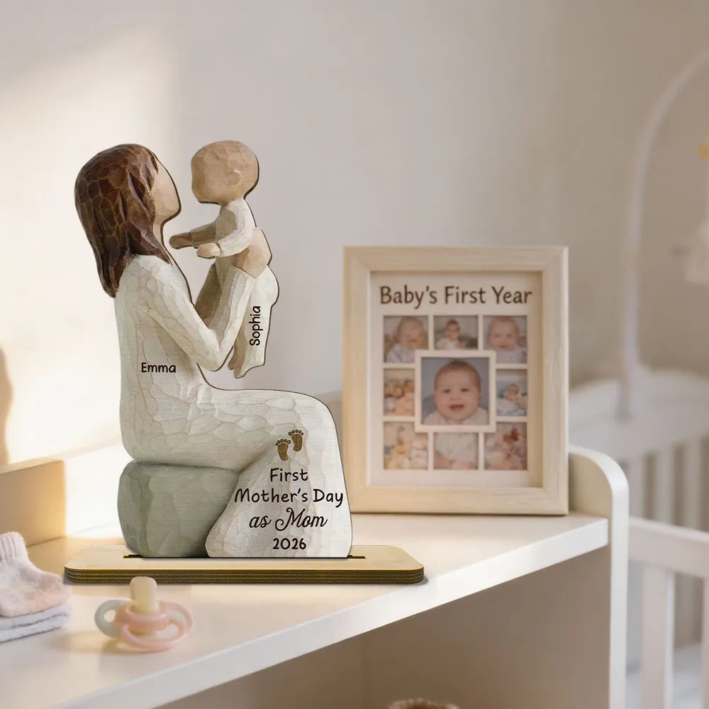 2-Layer Wooden Plaque Custom Grandma and Baby Figurine, Sweet Family Keepsake Decor, Heartfelt Gift for Grandma