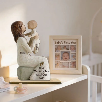 2-Layer Wooden Plaque Custom Grandma and Baby Figurine, Sweet Family Keepsake Decor, Heartfelt Gift for Grandma