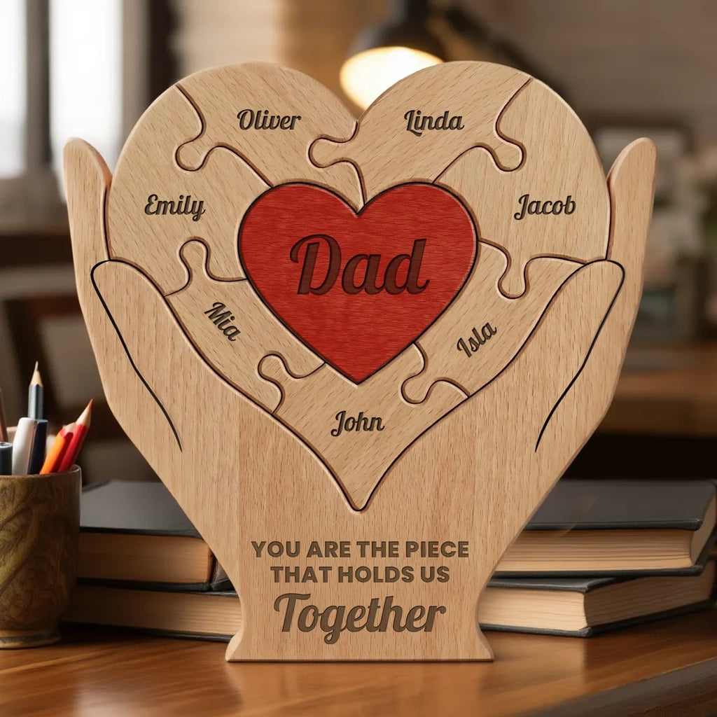 Personalized Heart Hands Family Puzzle for Dad, Unique Gift with Holds Us Together Quote