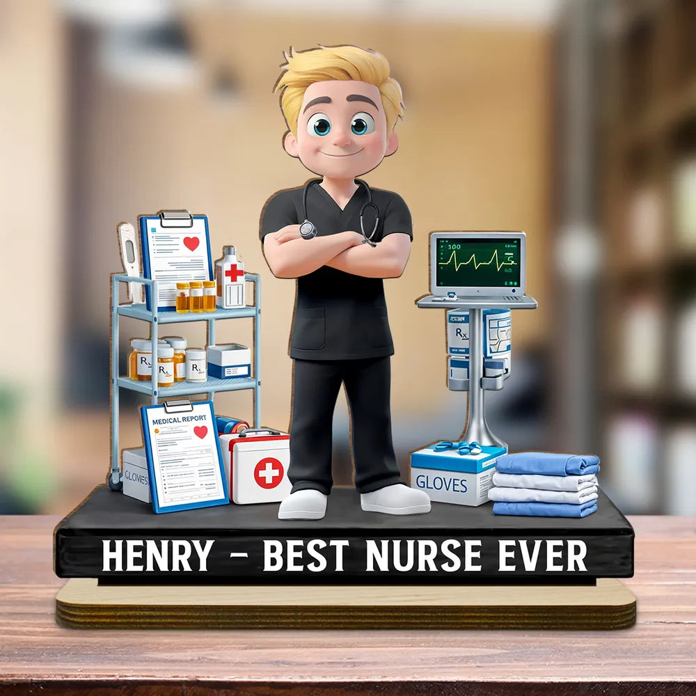 Personalized 2-Layer Wooden Plaque Nurse Figurine With Heartfelt Message, Cute Desk Decor, Unique Gift for Nurses